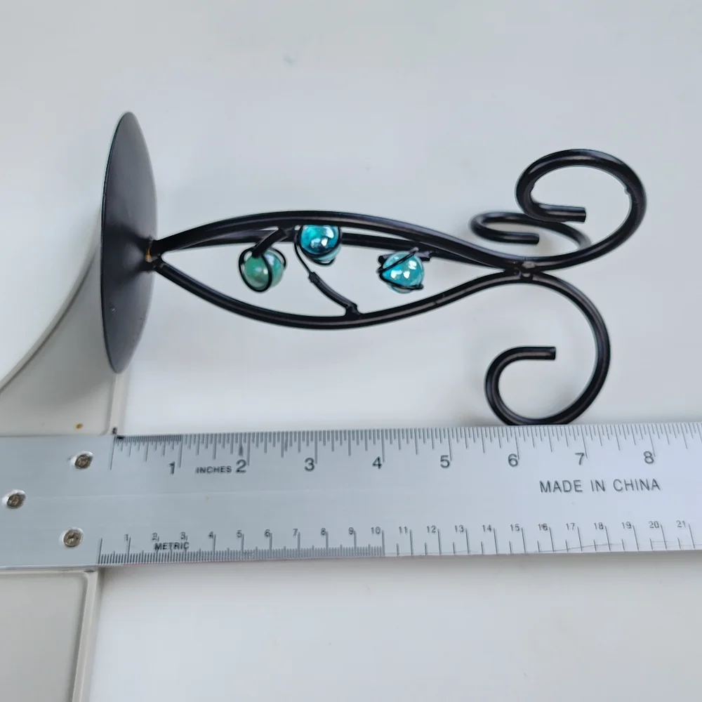 Pillar Wrought Iron Candle Holder‎ With Blue Crystals